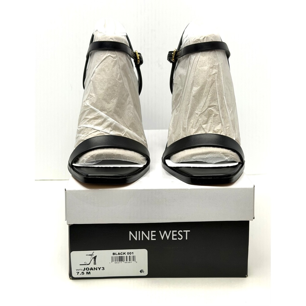 Nine West Women's Joany Square Toe Block Heel Dress Sandals Black Size 7.5M NWT